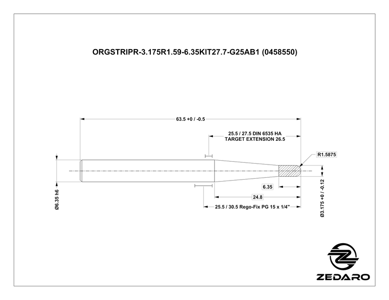 Zedaro ORGSTRIPR-3.175R1.59-6.35KIT27.7-G25AB1 (0458550)