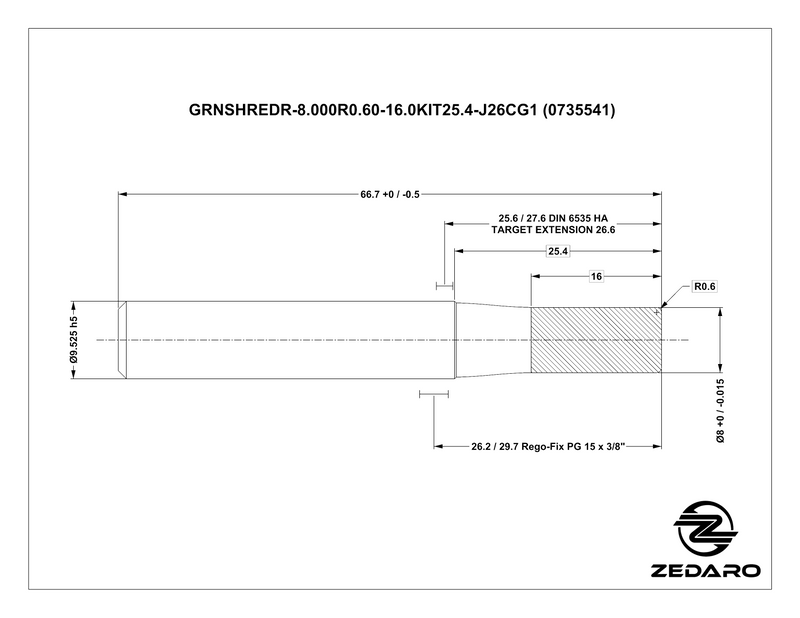 Zedaro GRNSHREDR-8.000R0.60-16.0KIT25.4-J26CG1 (0735541)