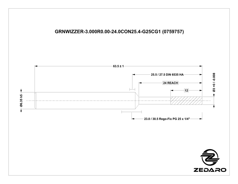 Zedaro GRNWIZZER-3.000R0.00-24.0CON25.4-G25CG1 (0759757)