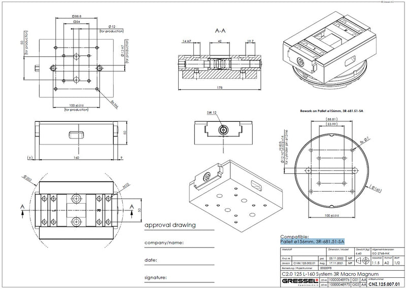 CERATIZIT MODIFIED ZSG-4.1.125.160.MBG CENTRIC VICE - NO JAWS CNZ.125.007.01C2.0 (0712601)